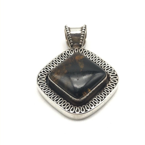 Bali Suarti 925 BA Signed Sterling Silver Amber Statement Pendant - Picture 1 of 9